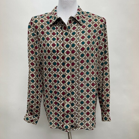 Alfred Dunner Women's Top Size 12 White Green Red Gold Purple Multicolor - Picture 1 of 8